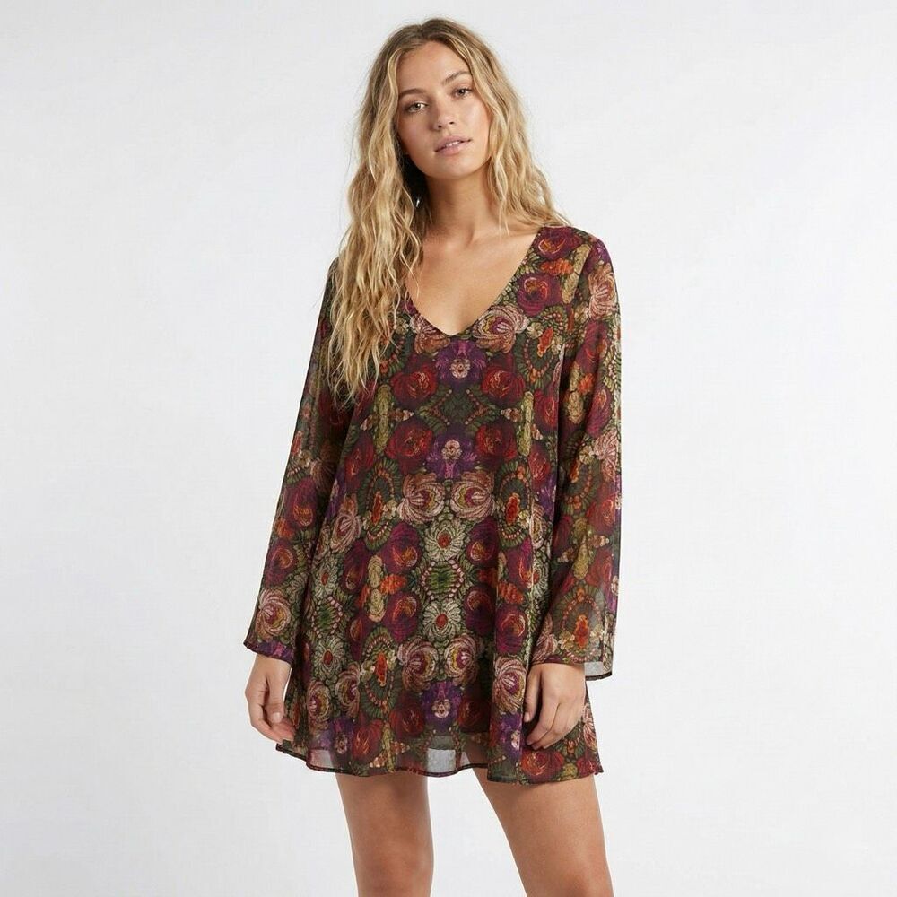 Show Me Your Mumu Donna Michelle Wild Jewels Tunic Dress XS Boho Floral Bell